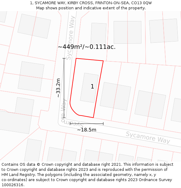 1, SYCAMORE WAY, KIRBY CROSS, FRINTON-ON-SEA, CO13 0QW: Plot and title map