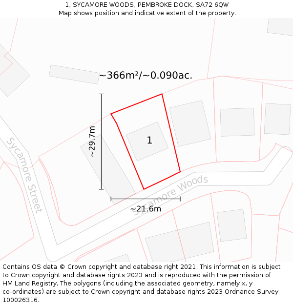 1, SYCAMORE WOODS, PEMBROKE DOCK, SA72 6QW: Plot and title map