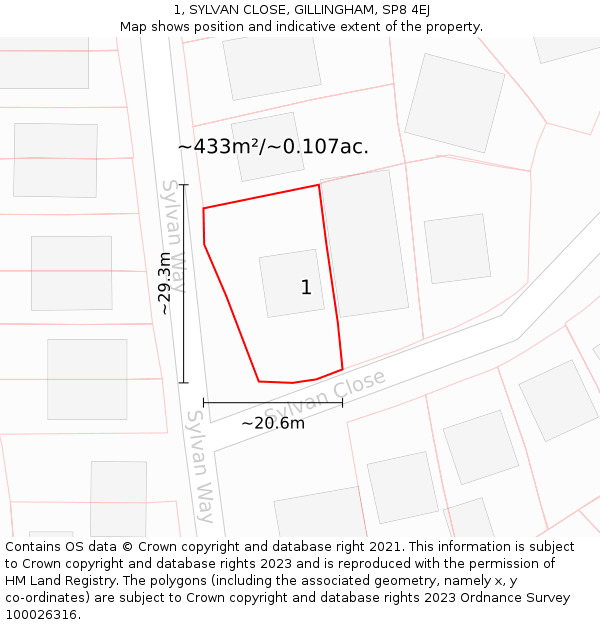 1, SYLVAN CLOSE, GILLINGHAM, SP8 4EJ: Plot and title map