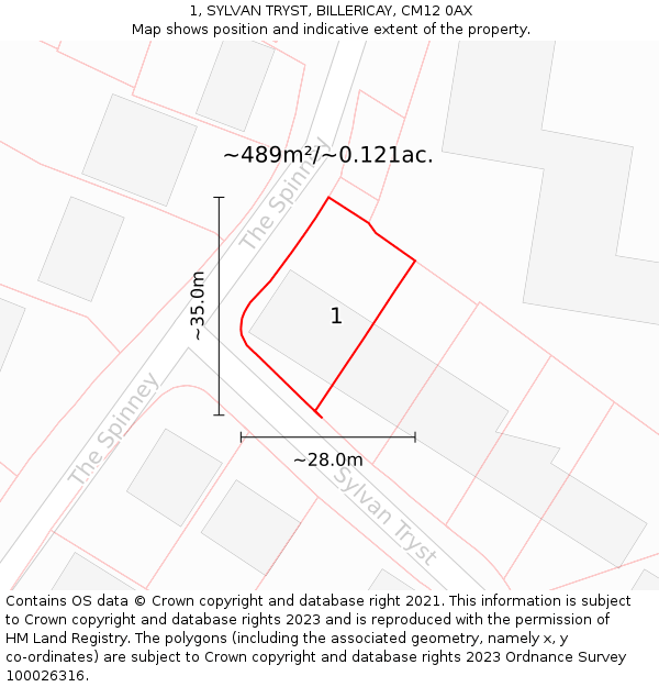 1, SYLVAN TRYST, BILLERICAY, CM12 0AX: Plot and title map