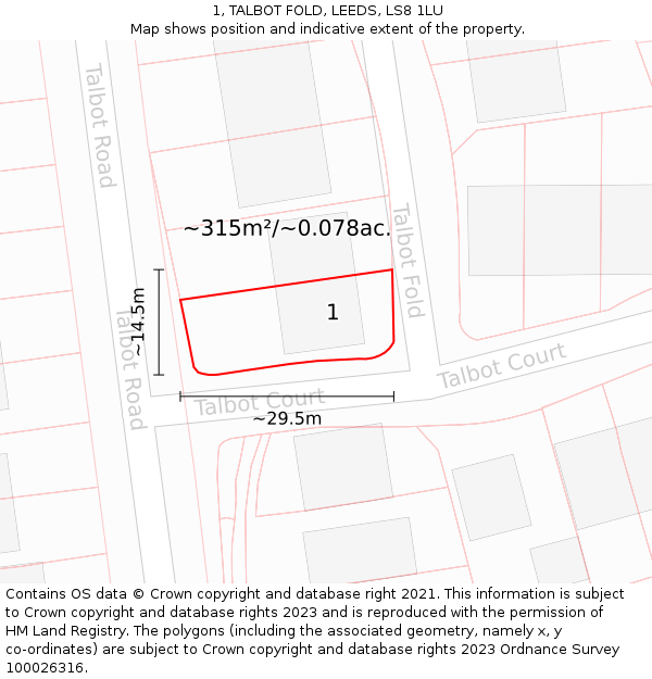 1, TALBOT FOLD, LEEDS, LS8 1LU: Plot and title map
