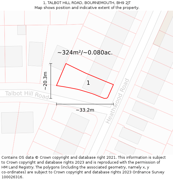 1, TALBOT HILL ROAD, BOURNEMOUTH, BH9 2JT: Plot and title map