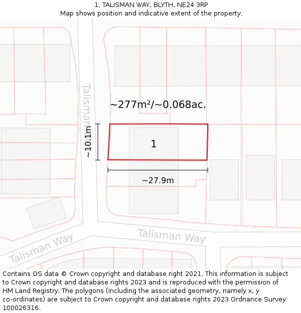 1, TALISMAN WAY, BLYTH, NE24 3RP: Plot and title map