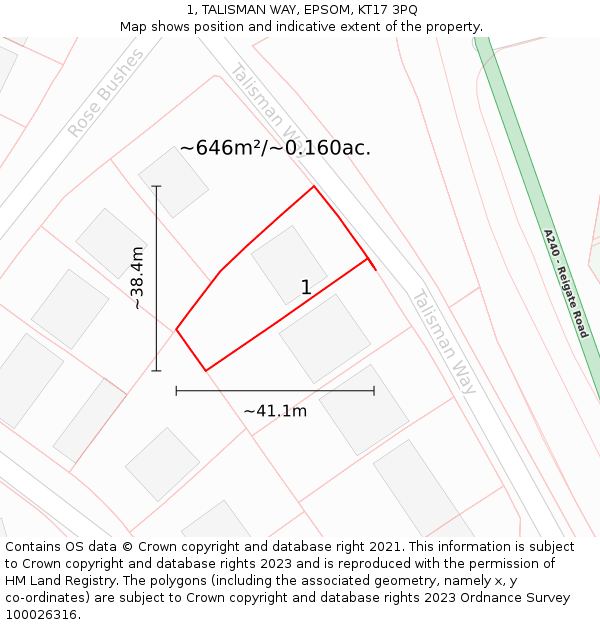 1, TALISMAN WAY, EPSOM, KT17 3PQ: Plot and title map