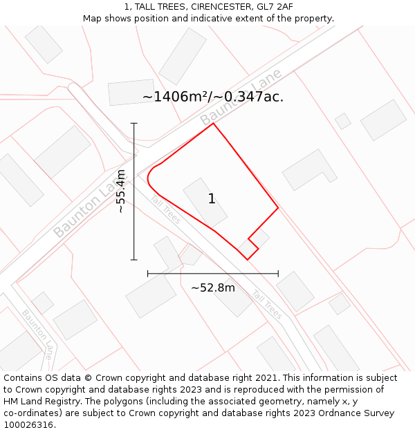 1, TALL TREES, CIRENCESTER, GL7 2AF: Plot and title map