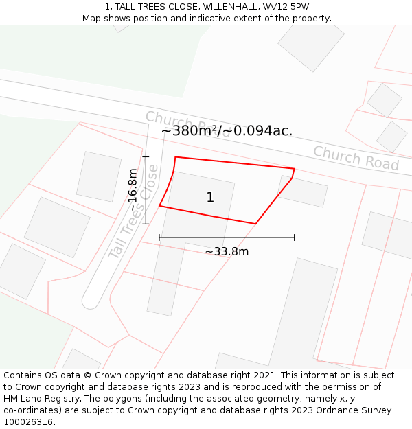 1, TALL TREES CLOSE, WILLENHALL, WV12 5PW: Plot and title map