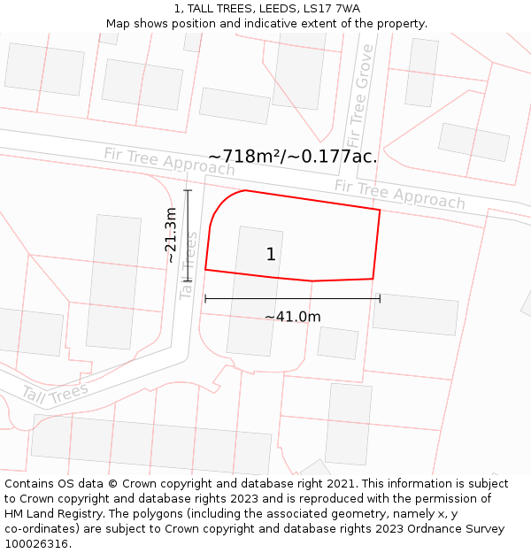 1, TALL TREES, LEEDS, LS17 7WA: Plot and title map