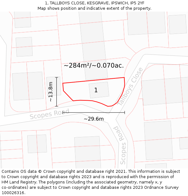 1, TALLBOYS CLOSE, KESGRAVE, IPSWICH, IP5 2YF: Plot and title map
