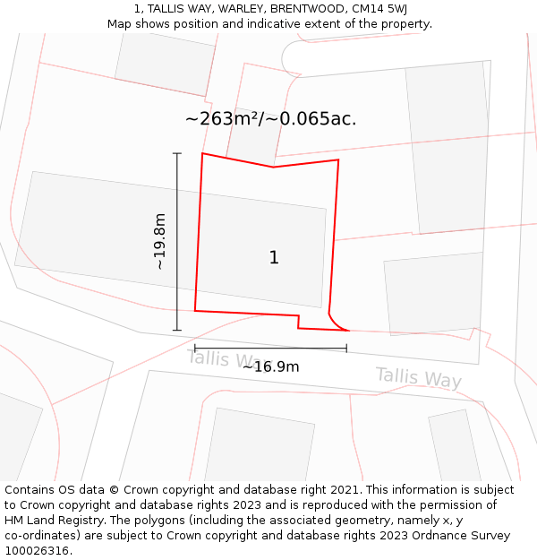 1, TALLIS WAY, WARLEY, BRENTWOOD, CM14 5WJ: Plot and title map
