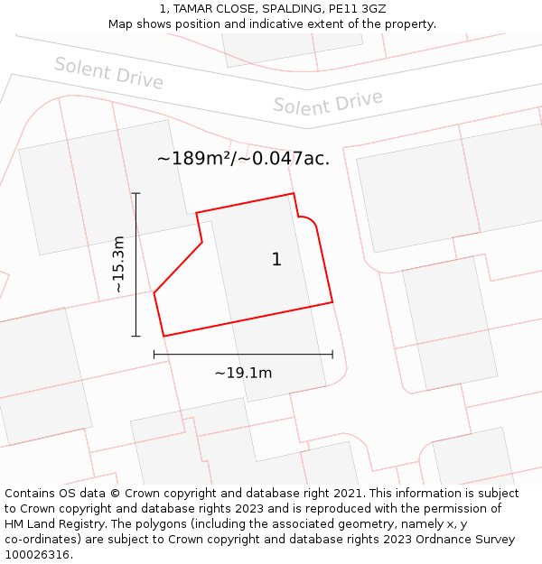 1, TAMAR CLOSE, SPALDING, PE11 3GZ: Plot and title map