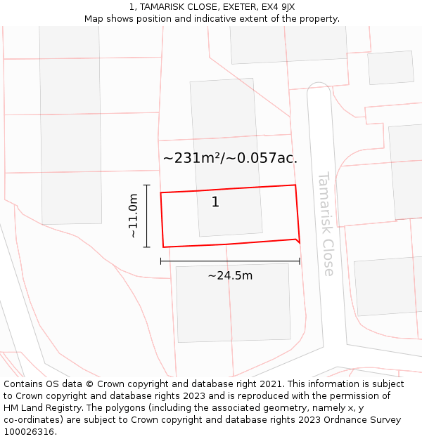 1, TAMARISK CLOSE, EXETER, EX4 9JX: Plot and title map