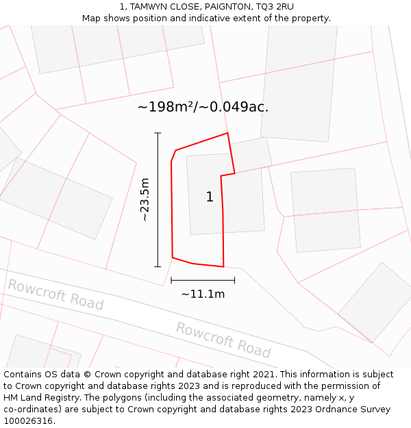 1, TAMWYN CLOSE, PAIGNTON, TQ3 2RU: Plot and title map