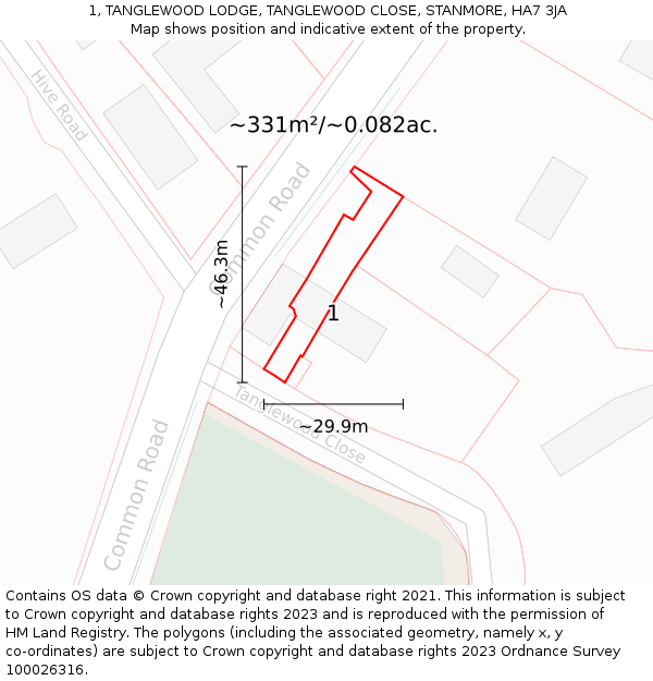 1, TANGLEWOOD LODGE, TANGLEWOOD CLOSE, STANMORE, HA7 3JA: Plot and title map