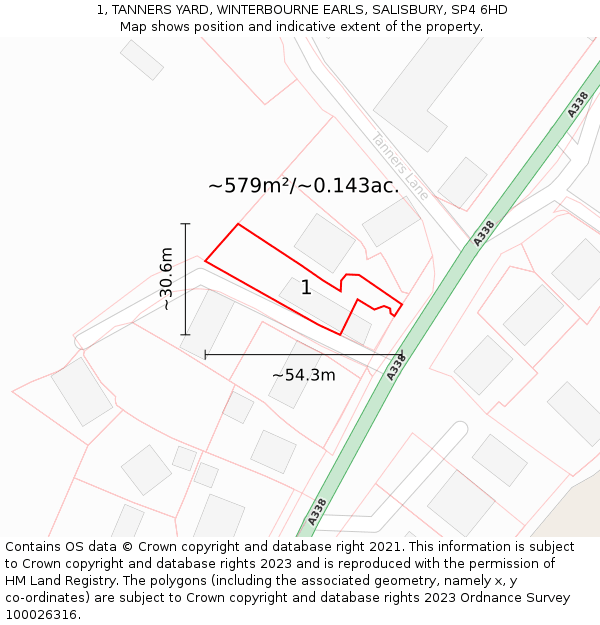 1, TANNERS YARD, WINTERBOURNE EARLS, SALISBURY, SP4 6HD: Plot and title map