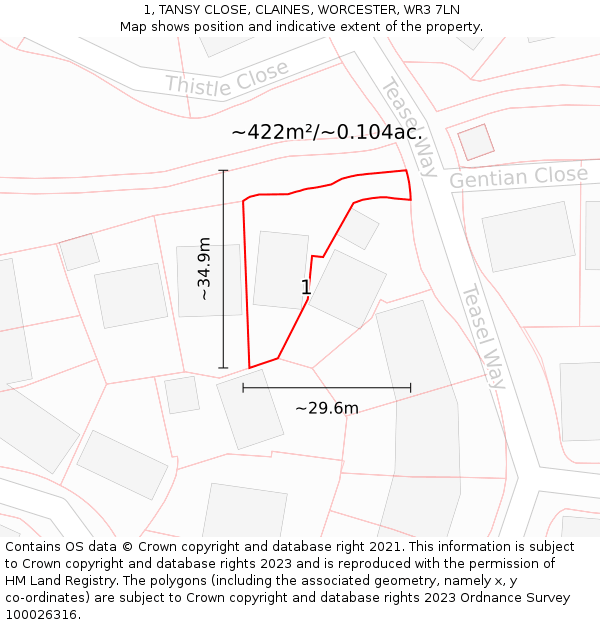1, TANSY CLOSE, CLAINES, WORCESTER, WR3 7LN: Plot and title map