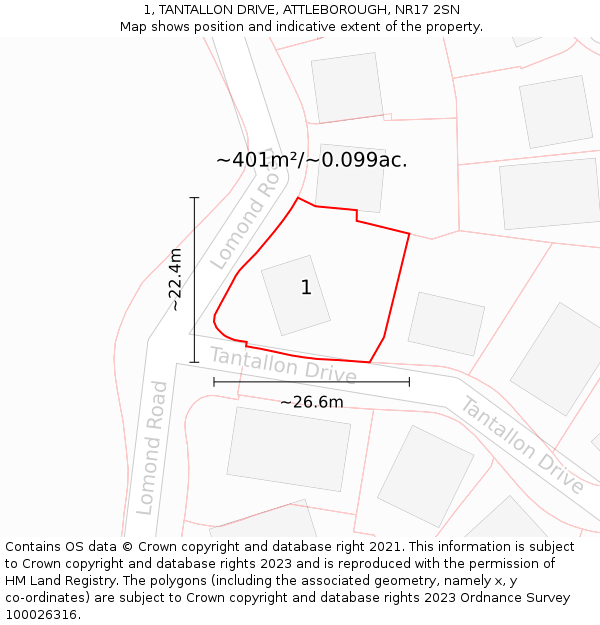 1, TANTALLON DRIVE, ATTLEBOROUGH, NR17 2SN: Plot and title map
