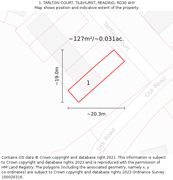 1, TARLTON COURT, TILEHURST, READING, RG30 4HY: Plot and title map