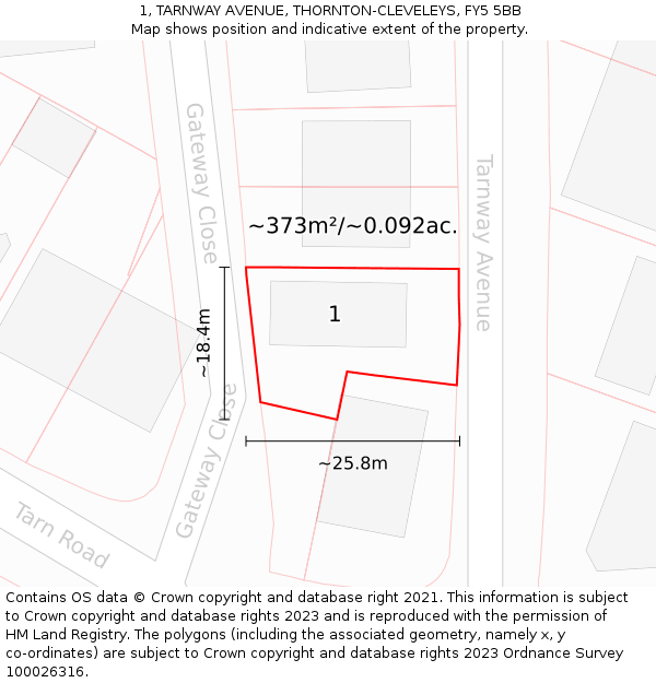 1, TARNWAY AVENUE, THORNTON-CLEVELEYS, FY5 5BB: Plot and title map