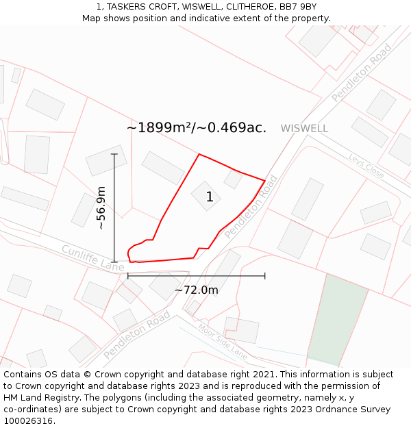 1, TASKERS CROFT, WISWELL, CLITHEROE, BB7 9BY: Plot and title map