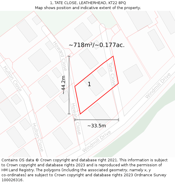 1, TATE CLOSE, LEATHERHEAD, KT22 8PQ: Plot and title map