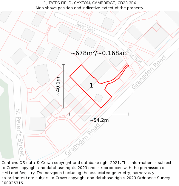1, TATES FIELD, CAXTON, CAMBRIDGE, CB23 3PX: Plot and title map