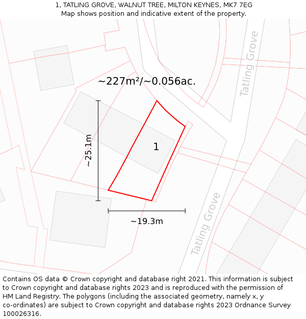 1, TATLING GROVE, WALNUT TREE, MILTON KEYNES, MK7 7EG: Plot and title map