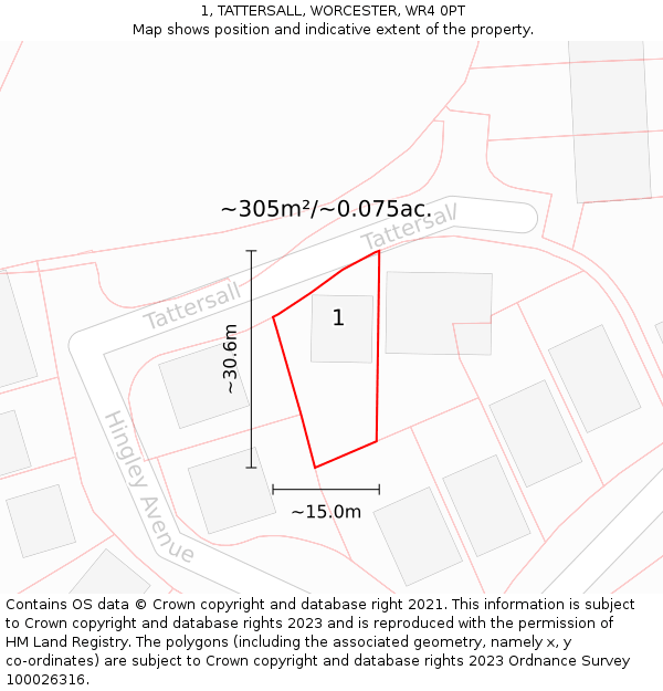 1, TATTERSALL, WORCESTER, WR4 0PT: Plot and title map