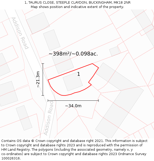 1, TAURUS CLOSE, STEEPLE CLAYDON, BUCKINGHAM, MK18 2NR: Plot and title map