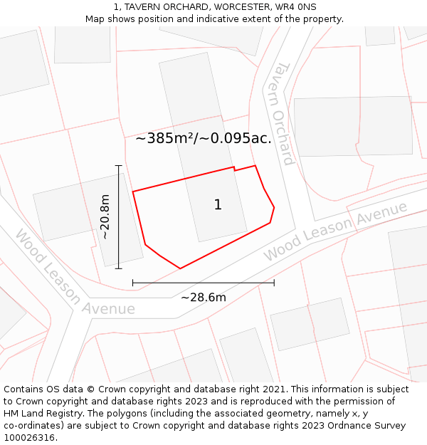 1, TAVERN ORCHARD, WORCESTER, WR4 0NS: Plot and title map