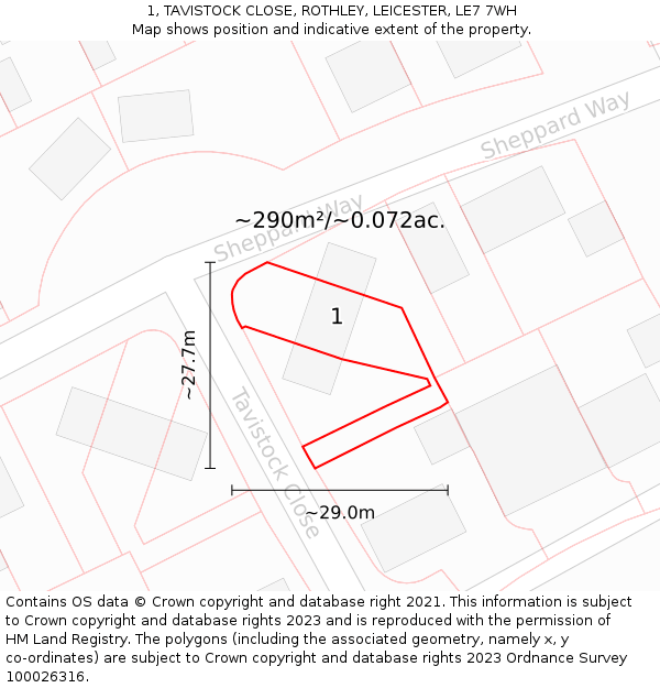 1, TAVISTOCK CLOSE, ROTHLEY, LEICESTER, LE7 7WH: Plot and title map