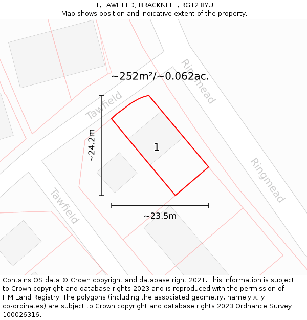 1, TAWFIELD, BRACKNELL, RG12 8YU: Plot and title map