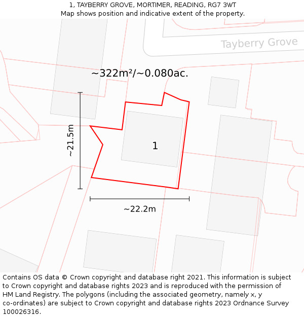 1, TAYBERRY GROVE, MORTIMER, READING, RG7 3WT: Plot and title map