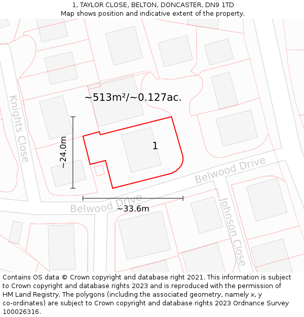 1, TAYLOR CLOSE, BELTON, DONCASTER, DN9 1TD: Plot and title map