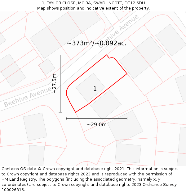1, TAYLOR CLOSE, MOIRA, SWADLINCOTE, DE12 6DU: Plot and title map