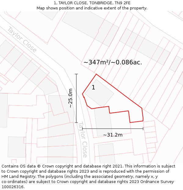 1, TAYLOR CLOSE, TONBRIDGE, TN9 2FE: Plot and title map
