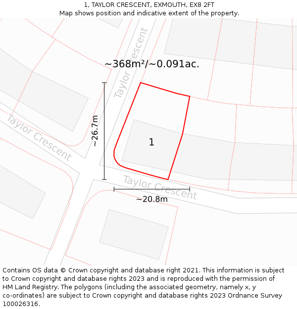 1, TAYLOR CRESCENT, EXMOUTH, EX8 2FT: Plot and title map