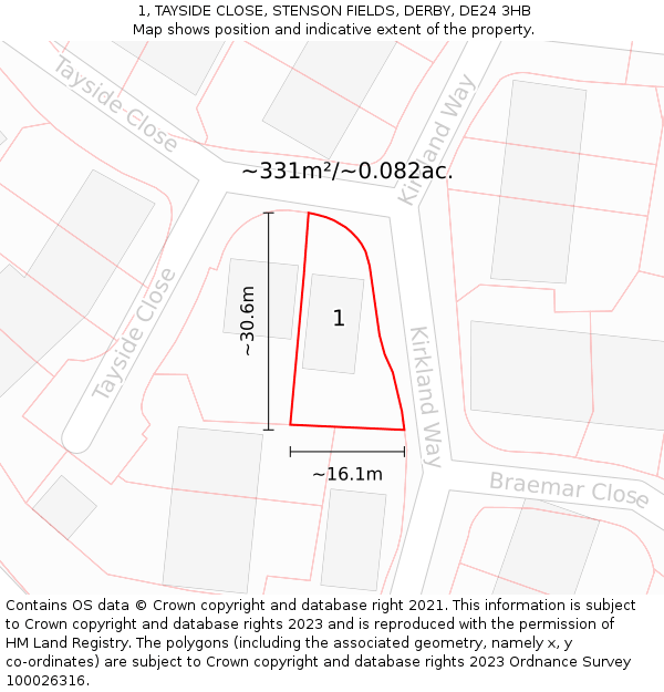 1, TAYSIDE CLOSE, STENSON FIELDS, DERBY, DE24 3HB: Plot and title map