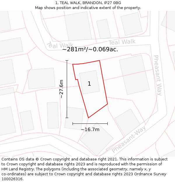 1, TEAL WALK, BRANDON, IP27 0BG: Plot and title map