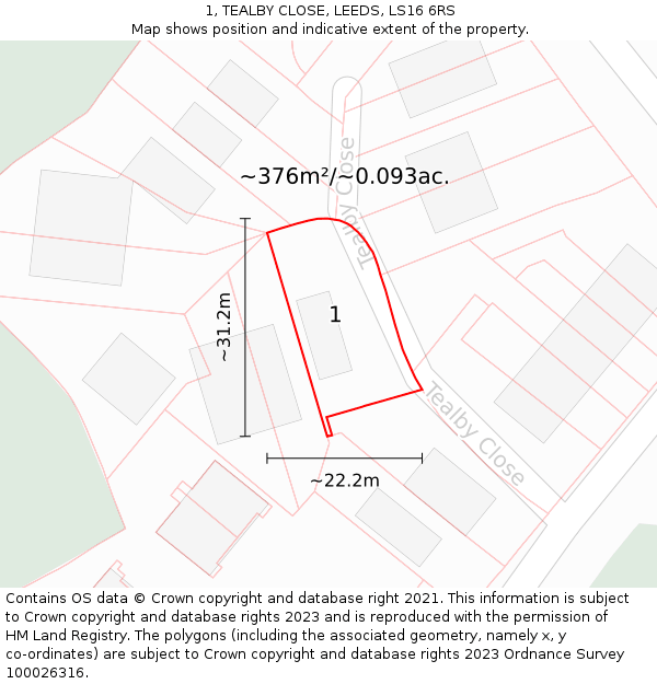 1, TEALBY CLOSE, LEEDS, LS16 6RS: Plot and title map