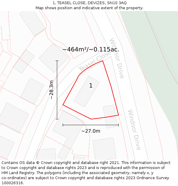 1, TEASEL CLOSE, DEVIZES, SN10 3AQ: Plot and title map
