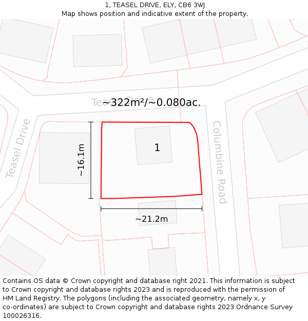 1, TEASEL DRIVE, ELY, CB6 3WJ: Plot and title map
