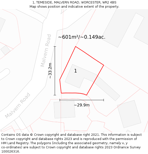 1, TEMESIDE, MALVERN ROAD, WORCESTER, WR2 4BS: Plot and title map