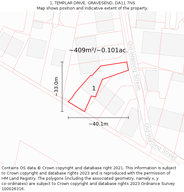 1, TEMPLAR DRIVE, GRAVESEND, DA11 7NS: Plot and title map