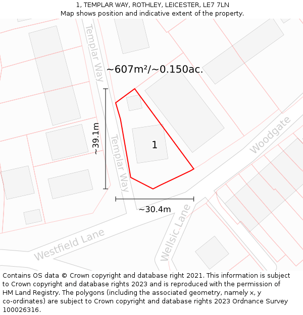 1, TEMPLAR WAY, ROTHLEY, LEICESTER, LE7 7LN: Plot and title map