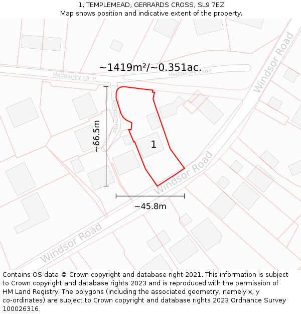 1, TEMPLEMEAD, GERRARDS CROSS, SL9 7EZ: Plot and title map