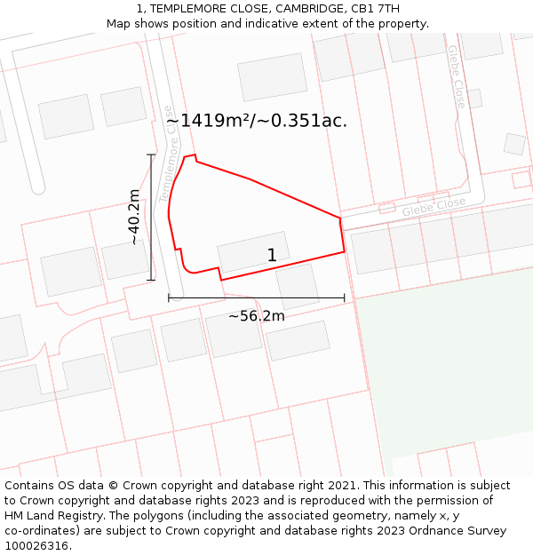 1, TEMPLEMORE CLOSE, CAMBRIDGE, CB1 7TH: Plot and title map