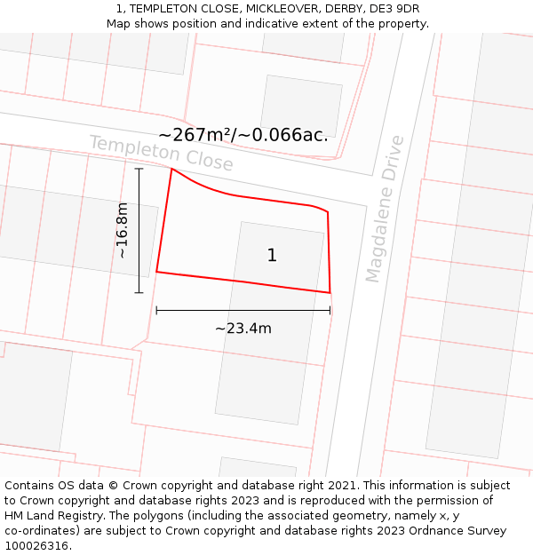 1, TEMPLETON CLOSE, MICKLEOVER, DERBY, DE3 9DR: Plot and title map