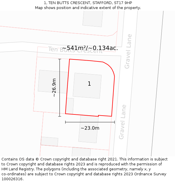 1, TEN BUTTS CRESCENT, STAFFORD, ST17 9HP: Plot and title map