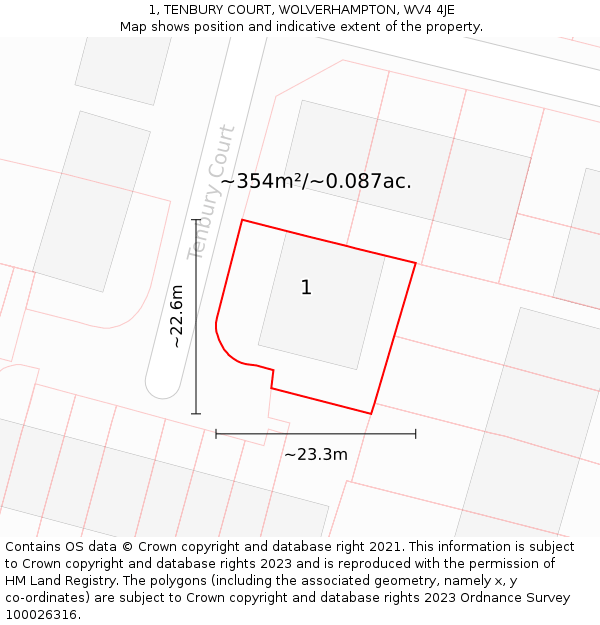 1, TENBURY COURT, WOLVERHAMPTON, WV4 4JE: Plot and title map