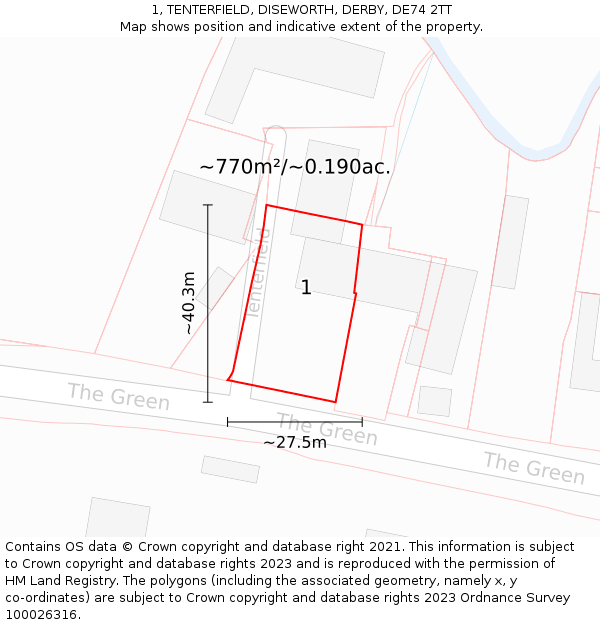 1, TENTERFIELD, DISEWORTH, DERBY, DE74 2TT: Plot and title map